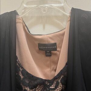 Connected Apparel black lace dress w/tan liner from shoulder to hem.